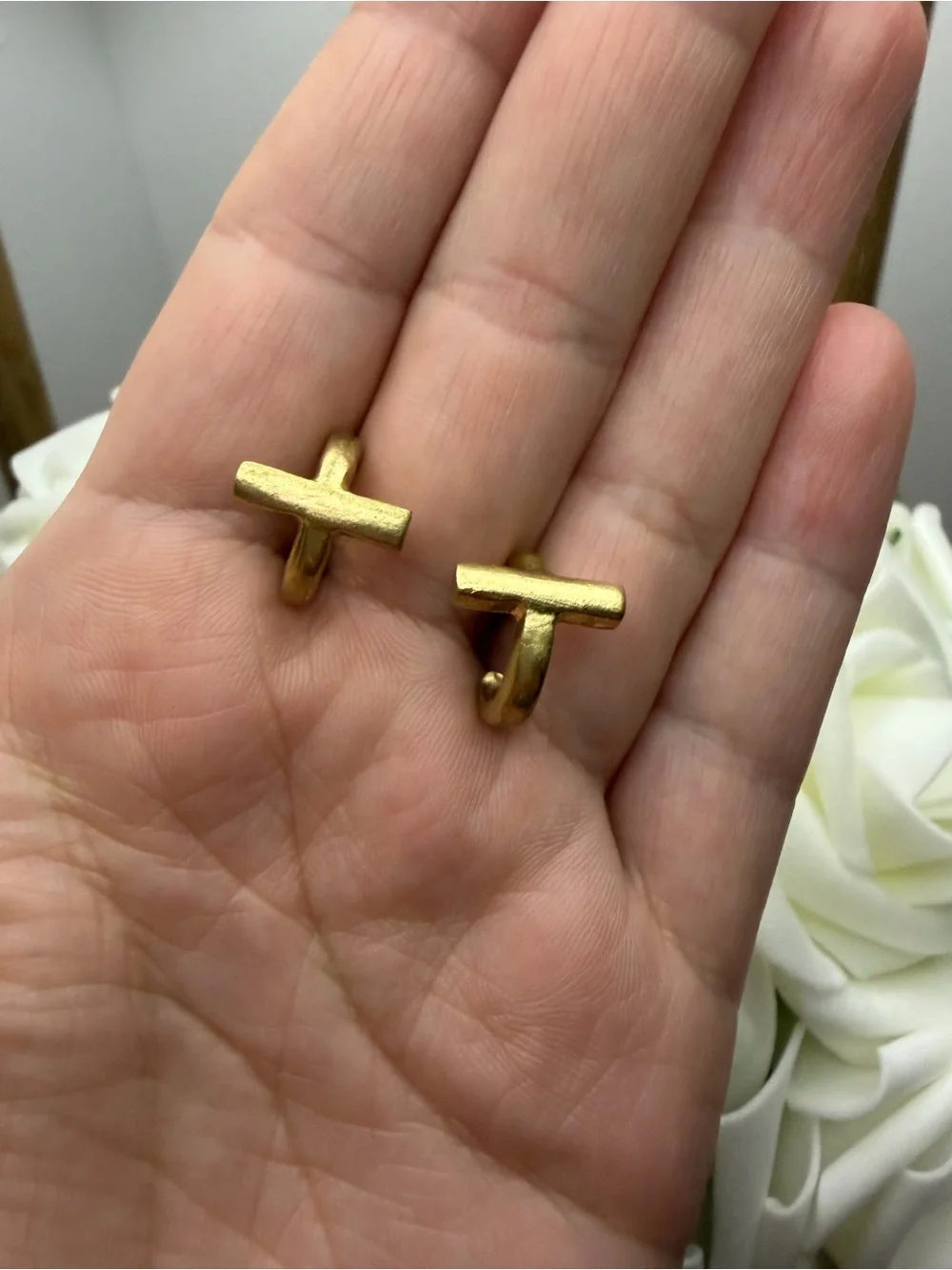 Gold Cross Stud Earrings - Elegant Minimalist Women Jewelry